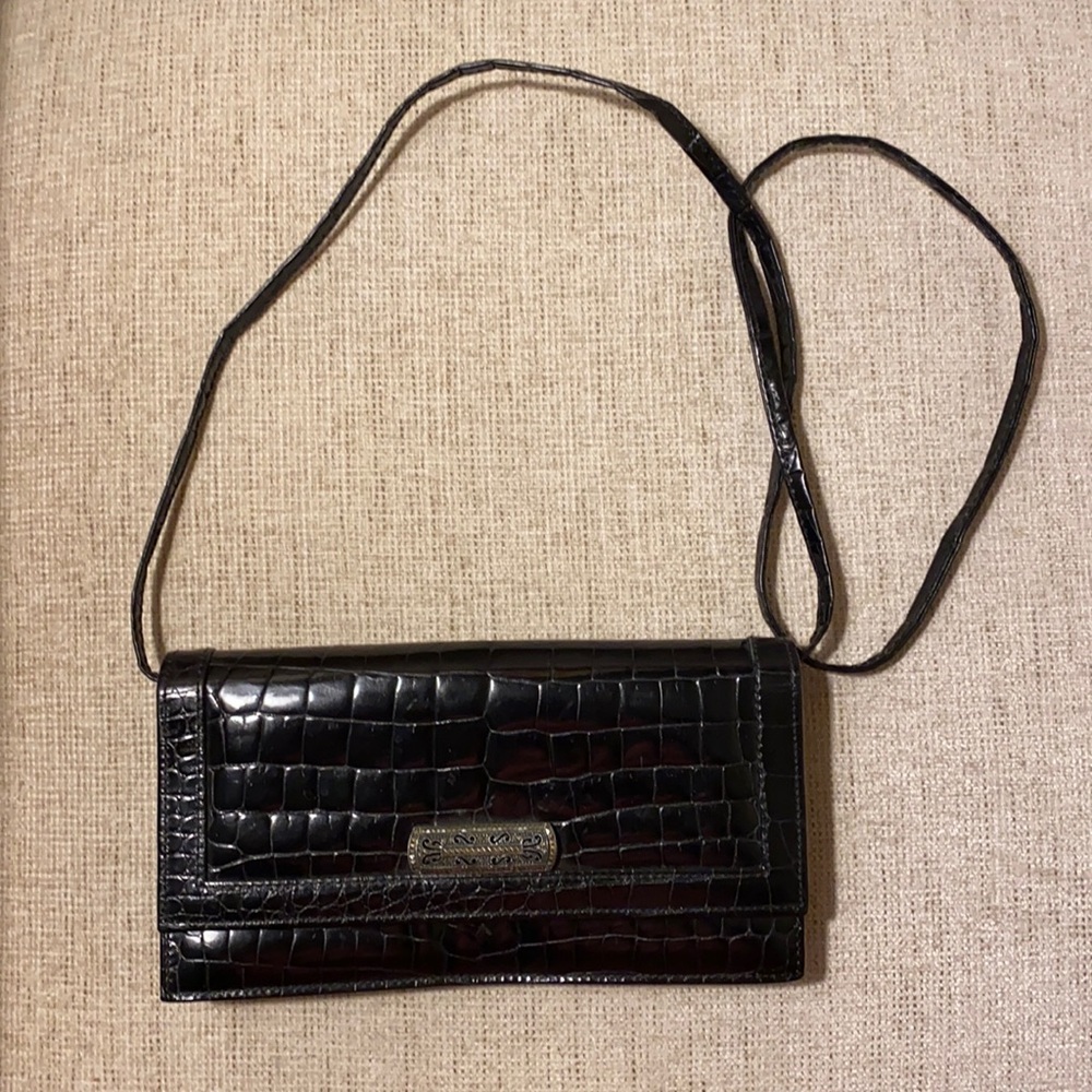 JUDITH JACK Black Shoulder Bag Marcasite Medallion